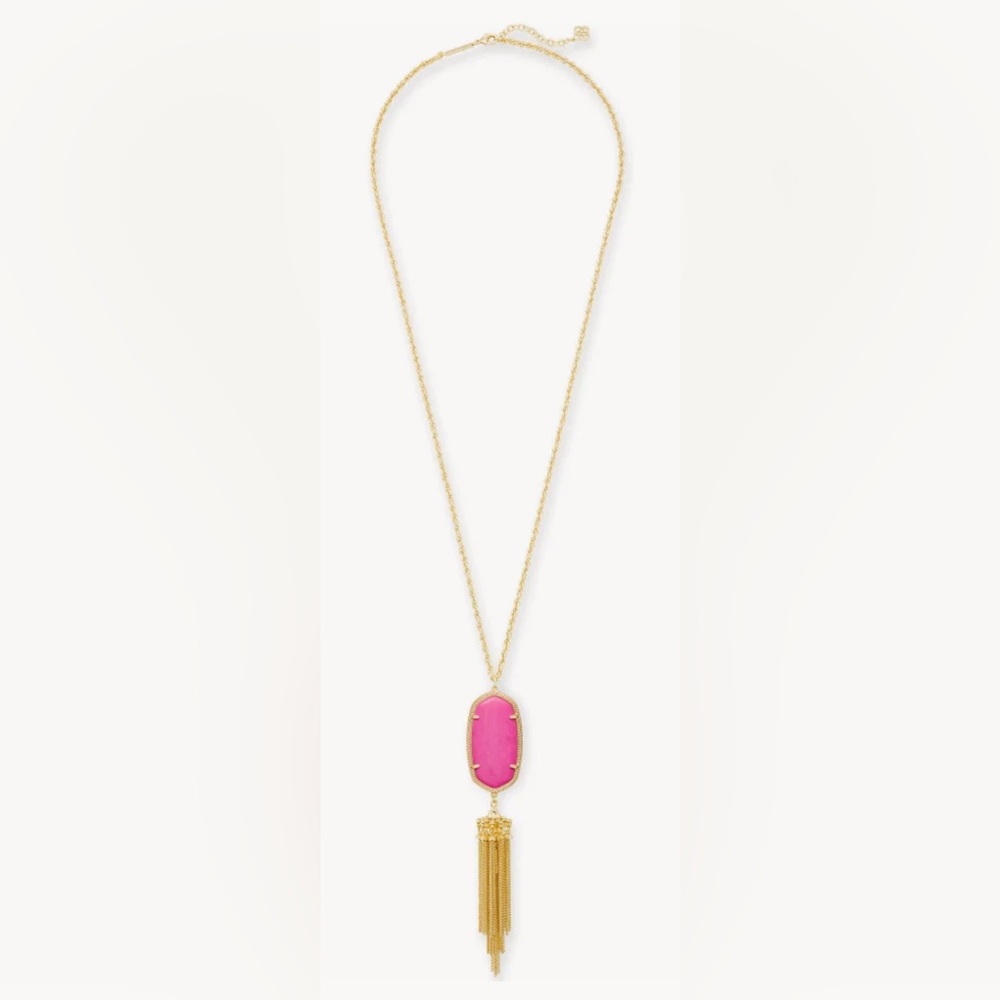 [Kendra Scott] Rayne Chandelier Tassel Long Pendant Necklace Hot Pink/Gold Tone - Picture 2 of 10